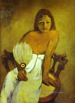 ポール・ゴーギャン Painting - 扇子を持つ少女 ポスト印象派 原始主義 ポール・ゴーギャン